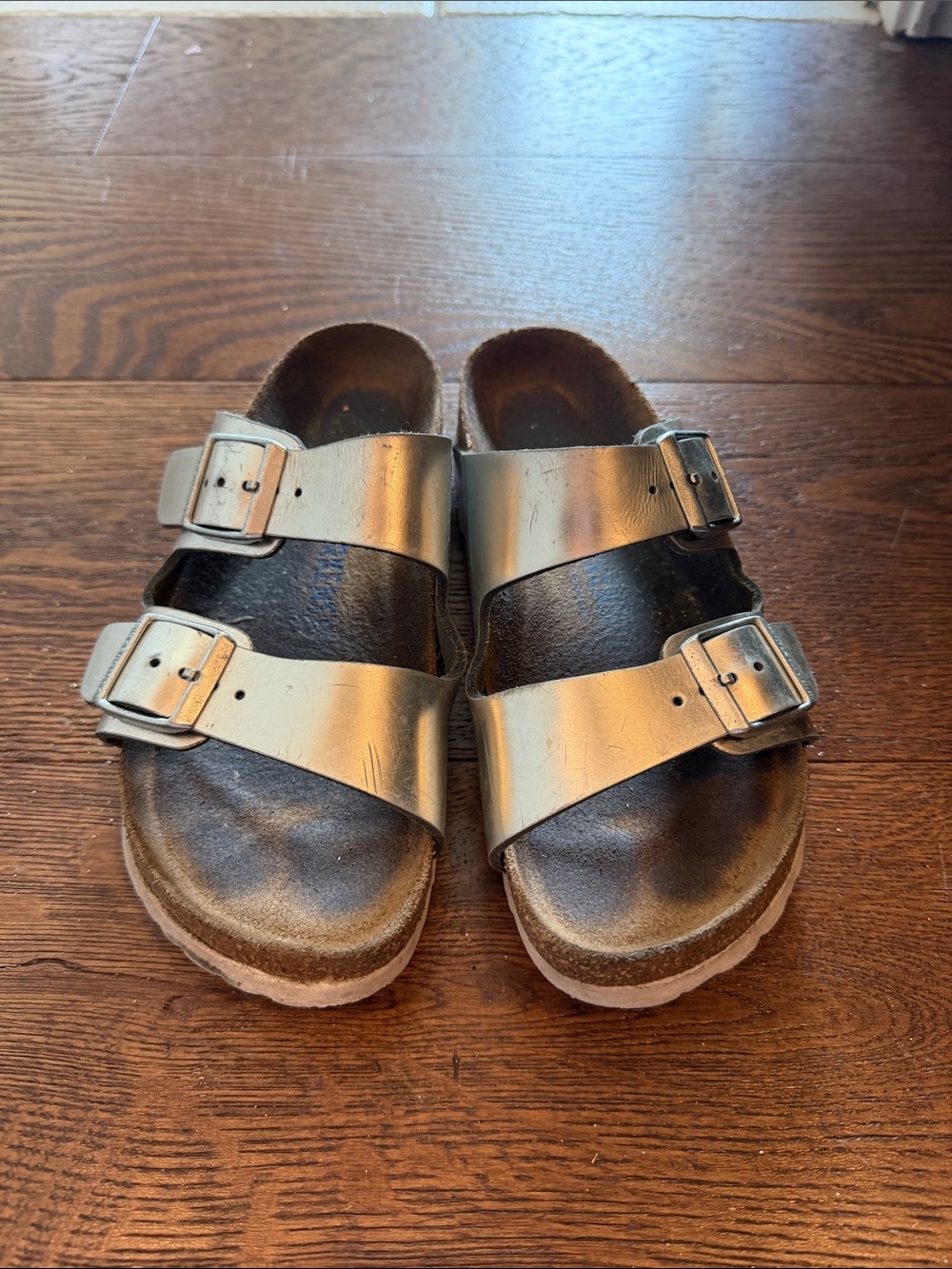 Birkenstock Kids Metallic Silver Double-Strap Sandals